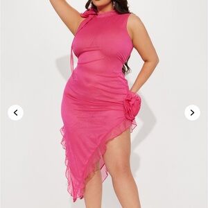 Pink Mesh Asymmetrical Dress